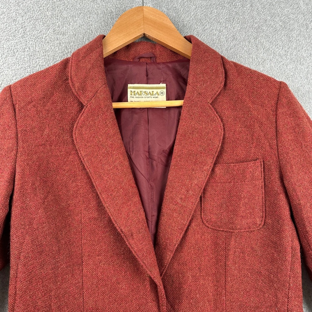 Vintage 80s Marsala Wool Blazer Womens 10 Rust Orange‎ One Button Made in Japan